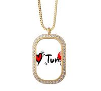 I Love Turkey - Collar con colgante de corazón con la bandera del mundo y diamantes de cristal dorado