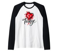 I Love Turkey Vacaciones Viaje Corazón Bandera Souvenir Art Camiseta Manga Raglan
