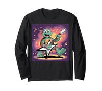 I Love Turtles Sea Playing Guitarra Rock Star Rock and Roll Manga Larga