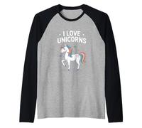 I Love Unicorns Rainbow Fantasía Diversión Camiseta Manga Raglan