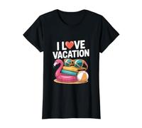 I Love Vacation Flamingo Beach Ball Gafas de Sol Diversión Camiseta gráfica económica, Mujer, Negro, S