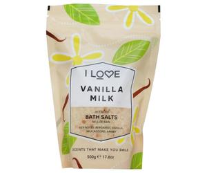 I Love Vanilla Milk Scented Bath Salts, With 99% Naturally Derived Ingredients Including ACB Bio-Water Bamboo, Lightly Fragranced Leaving Skin Feeling Silky & Smooth, Vegan-Friendly - 500g