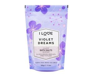 I Love Violet Dreams Scented Bath Salts, With 99% Naturally Derived Ingredients Including ACB Bio-Water Bamboo, Lightly Fragranced Leaving Skin Feeling Silky & Smooth, Vegan-Friendly - 500g