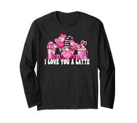I Love You A Latte Pink Buffalo Plaid Decor Valentines GNOME Manga Larga