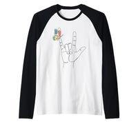 I Love You Hand Lenguaje de señas ASL Mariposa Arte de una línea Camiseta Manga Raglan