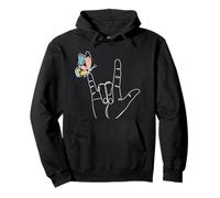 I Love You Hand Lenguaje de señas ASL Mariposa Arte de una línea Sudadera con Capucha