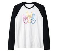 I Love You Hand Signs Lenguaje de señas Americano Conciencia ASL Camiseta Manga Raglan