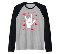I Love You Lenguaje de señas Día de San Valentín ASL Hearts Camiseta Manga Raglan