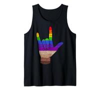 I Love You Lenguaje de señas Palabra Nube Arco Iris Diversidad Camiseta sin Mangas