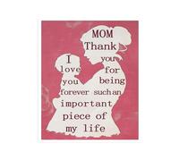 I Love You Mom Wall Art, Mother's Day Poster with Floral Design on Pink Background, Canvas Print for Bedroom(Framed,12x18inch(30x45cm))
