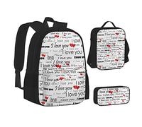 I Love You Words with Hearts - Juego de mochilas escolares, bolsa de almuerzo, estuche, mochilas escolares para adolescentes y niños, I, color, 5.0cm*10.5cm*20.5cm, Estuche para lápices