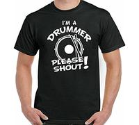 I ' m a Drummer Please Shout Mens Funny Drumming Drum Kit Cymbals Band tee Round Neck Unisex Tops Men's 100% Cotton Short-Sleeve T-Shirts L