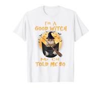 I’m a Good Witch My Cat Told Me So Golden British Hallowwen Camiseta gráfica económica, Hombre, Blanco, S