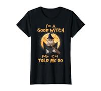 I’m a Good Witch My Cat Told Me So Golden British Hallowwen Camiseta gráfica económica, Mujer, Negro, S