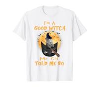 I’m a Good Witch My Cat Told Me So Grey Tabby Cat Hallowwen Camiseta gráfica económica, Hombre, Blanco, S