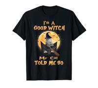 I’m a Good Witch My Cat Told Me So Grey Tabby Cat Hallowwen Camiseta gráfica económica, Hombre, Negro, S