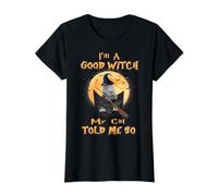 I’m a Good Witch My Cat Told Me So Grey Tabby Cat Hallowwen Camiseta gráfica económica, Mujer, Negro, S