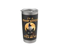 I’m a Good Witch My Cat Told Me So Grey Tabby Cat Hallowwen Vaso térmico de acero inoxidable de doble pared