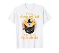 I’m a Good Witch My Dog Told Me So Corgi Dog Hallowwen Camiseta gráfica económica, Hombre, Blanco, S