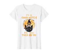 I’m a Good Witch My Dog Told Me So Poodle Dog Hallowwen Camiseta gráfica económica, Mujer, Blanco, M