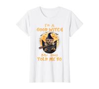 I’m a Good Witch My Dog Told Me So Poodle Dog Hallowwen Camiseta gráfica económica, Mujer, Blanco, S