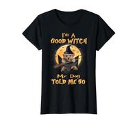 I’m a Good Witch My Dog Told Me So Poodle Dog Hallowwen Camiseta gráfica económica, Mujer, Negro, S