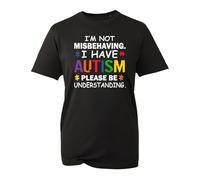 I ' m Not Misbehaving I Have Autism, World Autism Awareness Day tee Round Neck Unisex Tops Men's 100% Cotton Short-Sleeve T-Shirts XL