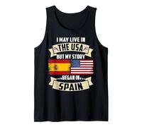 I May Live In The USA But My Story Began In España Bandera de Estados Unidos Camiseta sin Mangas
