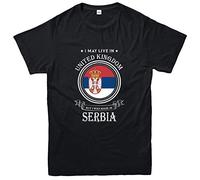I May Live In United Kingdom But I Was Made In Serbia Graphic tee Unisex 100% Cotton Short-Sleeve T-Shirts Black XL