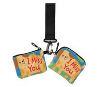I Miss You - Carteras dobles de muñeca para mujer, diseño de perro marrón con diseño de caricatura, monedero con cremallera, 2 unidades, Lindo perro marrón con texto en inglés "I Miss You", 1 size