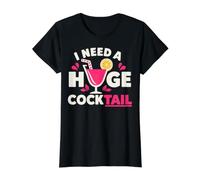 I Need a Huge Cocktail Adult Joke Funny Drinking Camiseta gráfica económica, Mujer, Negro, M