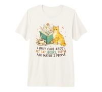 I Only Care About My Cat Coffee Books and 3 People Reading Camiseta Premium