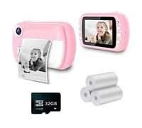 i-Paint P9 - Cámara fotográfica instantánea para niños, impresión B/N sobre Papel térmico, cámara de 1080p, videocámara Digital FHD, LCD de 3,5 Pulgadas, Micro SD de 32 GB, Color Rosa