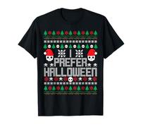 I Prefer Halloween Skulls Ugly Christmas Sweater Hombres Mujeres Camiseta