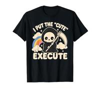 I Put The Cute In Execute Grim Reaper Juego de Palabras Halloween Camiseta gráfica económica, Hombre, Negro, S