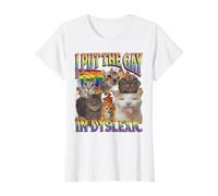 I Put The Gay In Disléxico Funny Cat Meme Bootleg Gráfico Camiseta gráfica económica, Mujer, Blanco, S