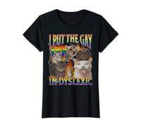 I Put The Gay In Disléxico Funny Cat Meme Bootleg Gráfico Camiseta gráfica económica, Mujer, Negro, S