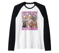 I Put The Sexy In Dyslexia Funny Cat Meme Bootleg Gráfico Camiseta Manga Raglan