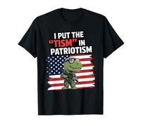 I Put The Tism in Patriotism Bandera de Estados Unidos Dinosaurio T-Rex Autismo Camiseta