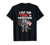 I Put The Tism in Patriotism Bandera de Estados Unidos Feral Raccoon Autismo Camiseta