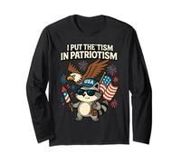 I Put The Tism In Patriotismo Funny Autism Raccoon Eagle USA Manga Larga
