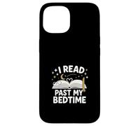 I Read Past My Bedtime Open Book Moon Stars Graphic Carcasa para iPhone 15