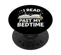 I Read Past My Bedtime Open Book Moon Stars Graphic PopSockets PopGrip Adhesivo