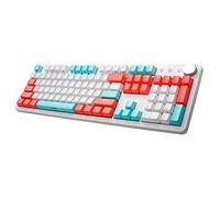 i-rocks K73M - Teclado mecánico para juegos con perilla de control multimedia, 107 teclas, teclas PBT, teclas de acceso rápido multimedia, cable USB-C desmontable (interruptores Cherry MX marrón, menta melocotón)