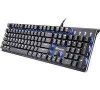 i-rocks K75M Teclado mecánico iluminado, 104 teclas, teclas PBT, luz LED retroiluminada y teclas de acceso directo, luz programable y grabadora macro (interruptor rojo Cherry MX, negro)