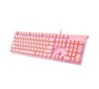 i-rocks Teclado mecánico K75M - 104 teclas - con interruptores Cherry MX Brown, teclas PBT, luz LED retroiluminada y teclas de acceso directo - luz programable y grabadora macro (rosa)