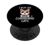 I Run On Coffee and Cats PopSockets PopGrip Adhesivo