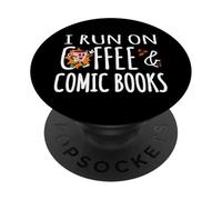 I Run On Coffee & Comic Books Collector Lector de novelas gráficas PopSockets PopGrip Adhesivo