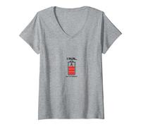 I Run out of Energy Funny Runner Batería Camiseta Cuello V, Mujer, Gris Jaspeado, M