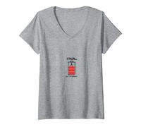 I Run out of Energy Funny Runner Batería Camiseta Cuello V, Mujer, Gris Jaspeado, S